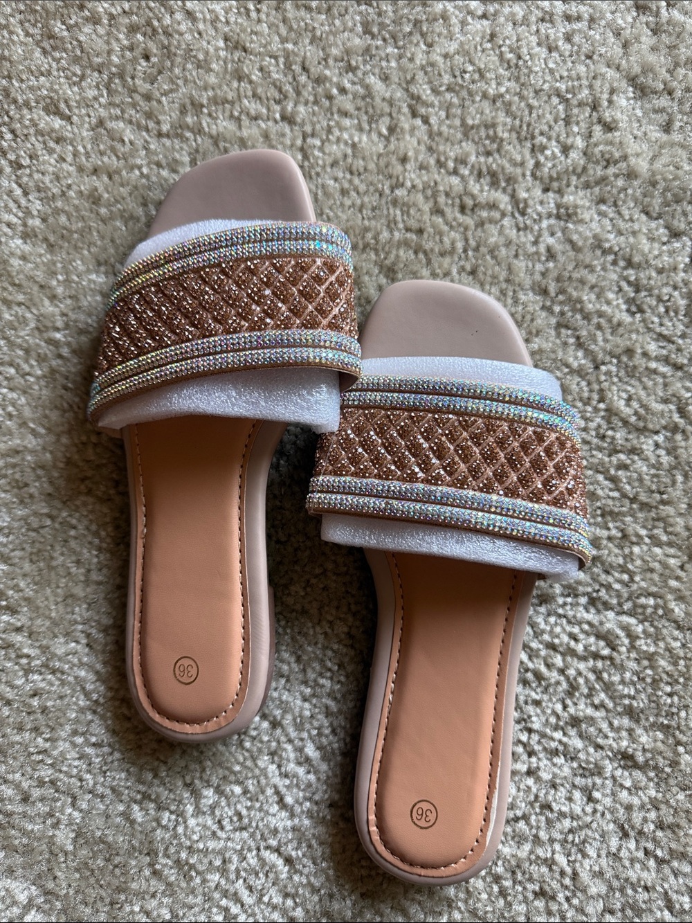 Embellished Blush Pink Slide Mules with Crystal Accents